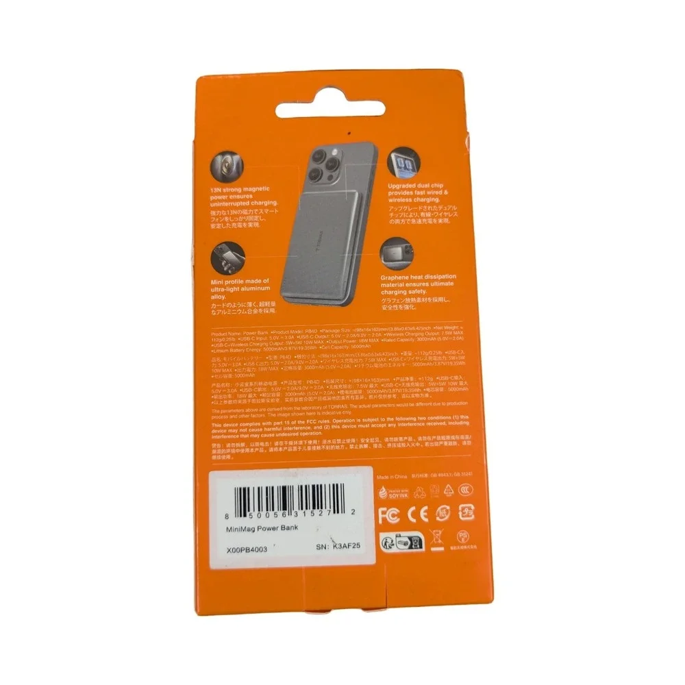 Qq3O TORRAS - Slim MiniMag Wireless Magsafe Power Bank 5000mAh - Titanium Gray